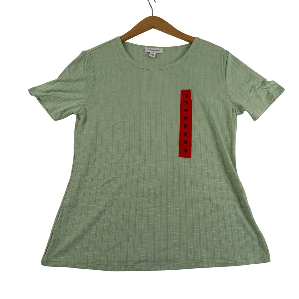 Vintage X America Womens Medium Sage Green Slub Ribbed Tee Short Sleeve Crewneck